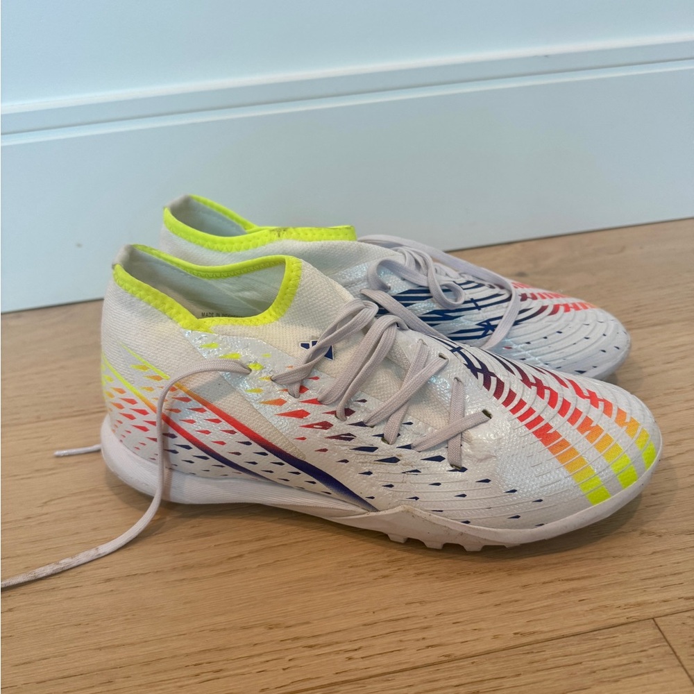 adidas White indoor soccer shoes with Multicolor Accents